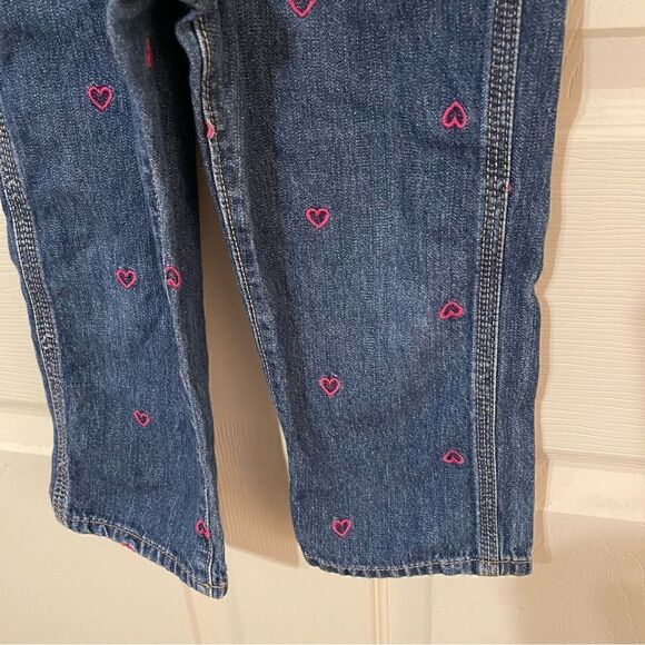 Oshkosh B'gosh Blue Jean Overalls with Pink Embroidered Hearts Girl's 3T - Picture 2 of 9